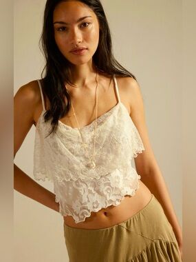 NWT FREE PEOPLE ROSE GOLD LACE TOP  WHISPER WHITE